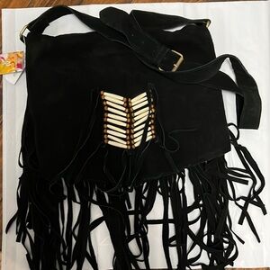 Black Suede Leather Boho Crossbody Bag